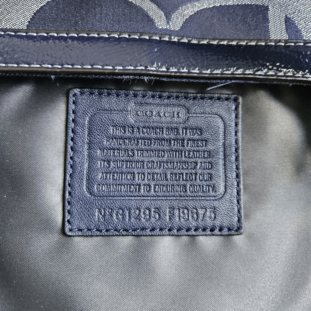 Coach Optic Signature‎ C Logo Tote Bag Large Patent Blue Silver F19675 Art Purse - Picture 2 of 16